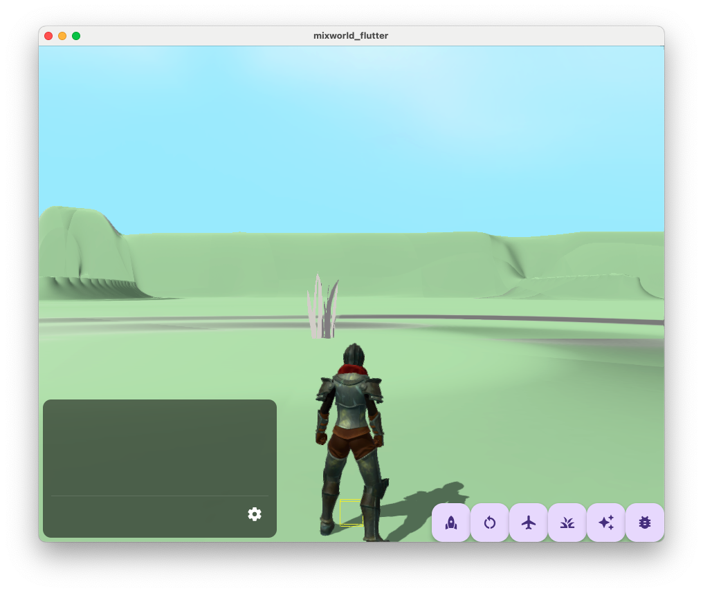 Screenshot from 3D game showing a tuft of grass at the world origin