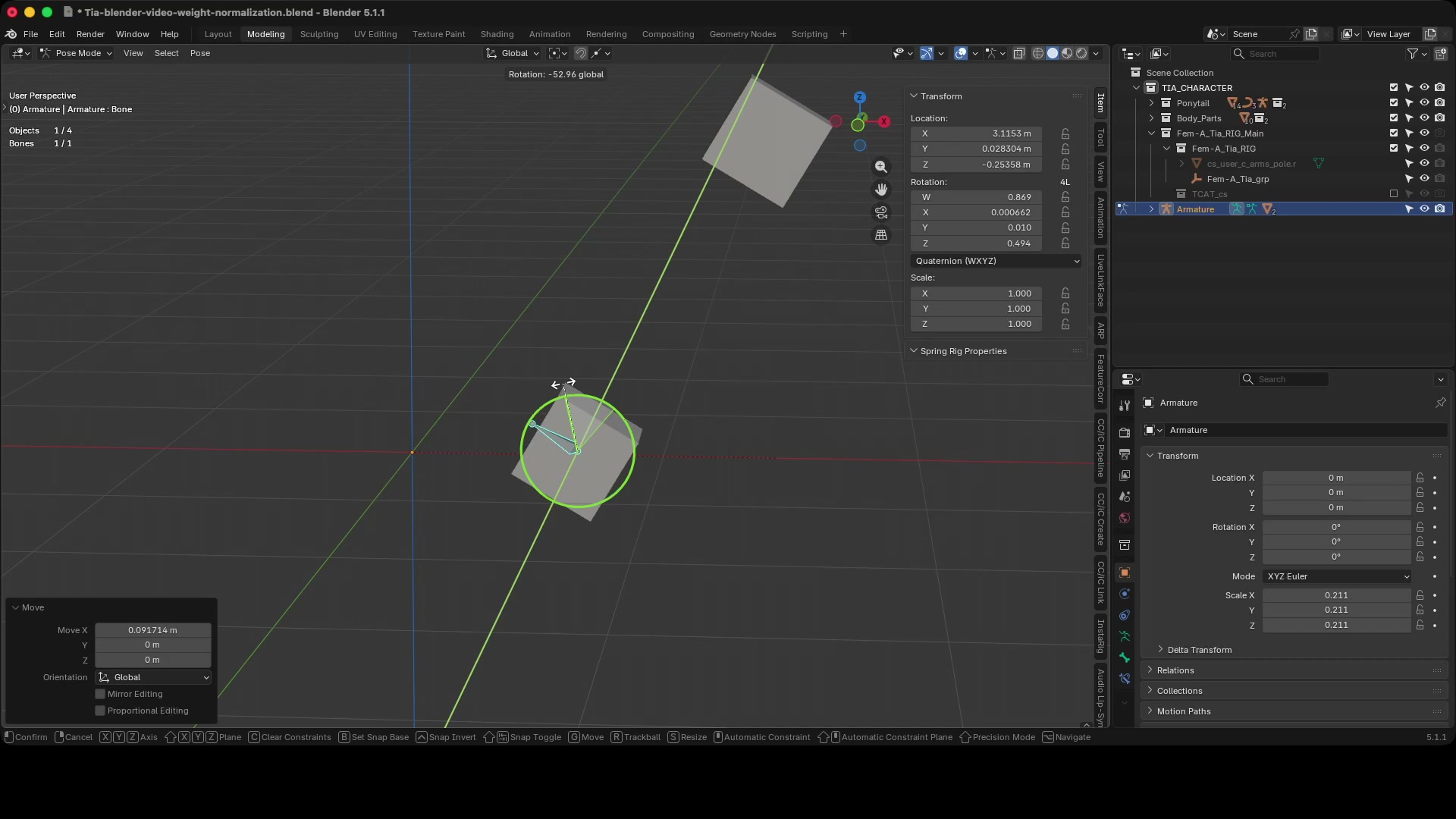 Rotating the bone -52.96° rotates both cubes identically