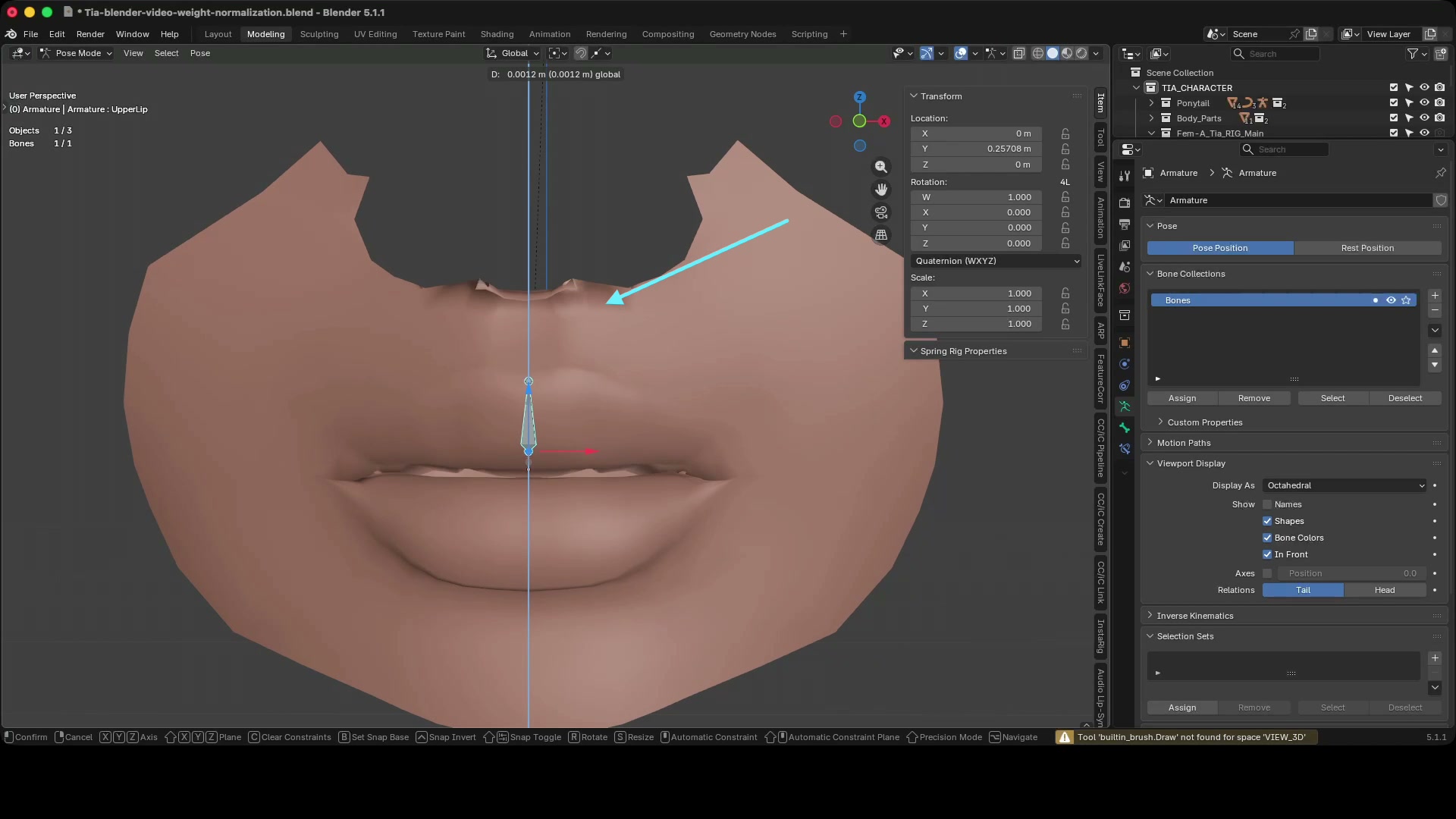 The separated lip mesh with arrows showing the uniform displacement